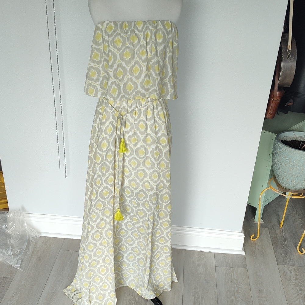 fab'rik Yellow and White Maxi Dress